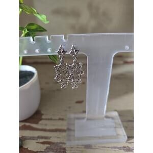 Vtg Silver Tone Leafy Filigree Art Nouveau Pierced Jewelry Drop‎ Dangle Earrings